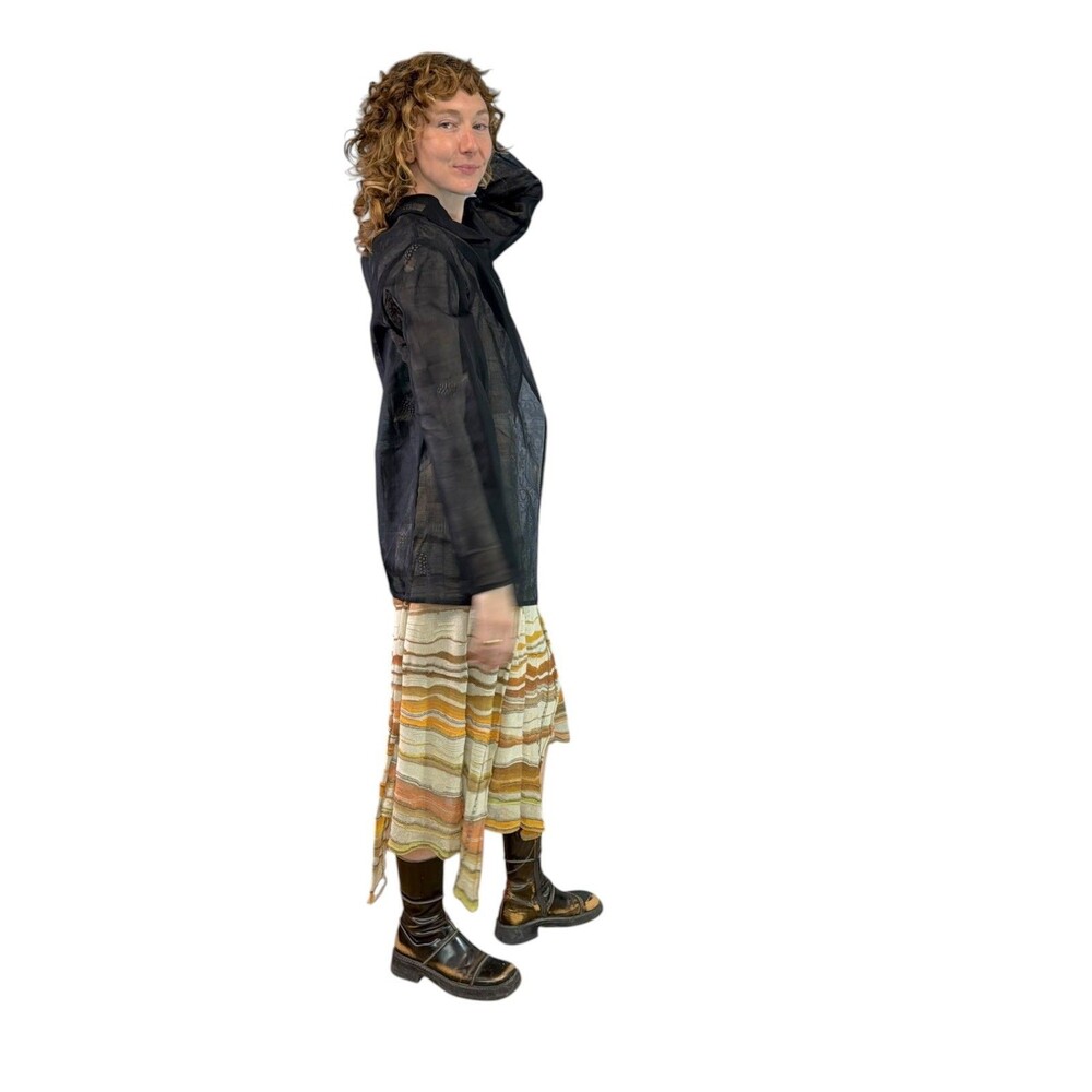 Nuno Black Double Silk Organza 'Feather Flurries' Open Jacket Reiko Sudo Size L